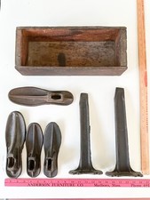 Antique Cobblers Cast Iron Shoe Form Repair Kit In Original Wood Box