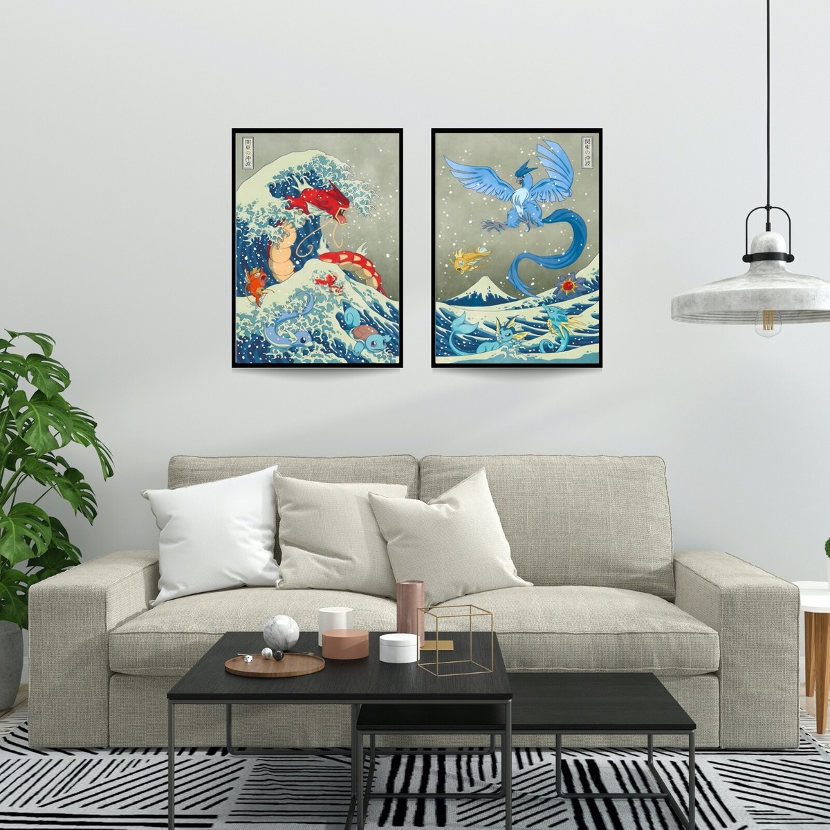 ギャラドス　ポスター Pokemon Poster Framed 2 Piece Wall Art Print, Rare Gyarados