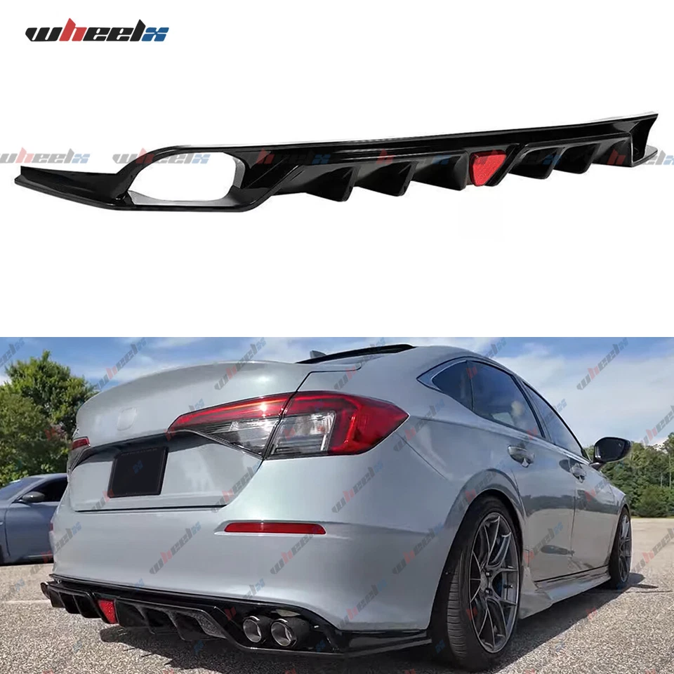 For 2022-2025 Honda Civic MC Style Fe180 Gloss Black Rear Diffuser W/ Led Light - Image 3 of 4