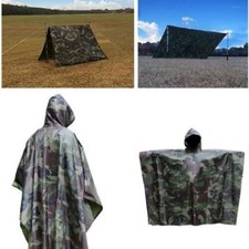 Military Woodland Ripstop Wet Weather Camo Raincoat Poncho For Camping Hiking