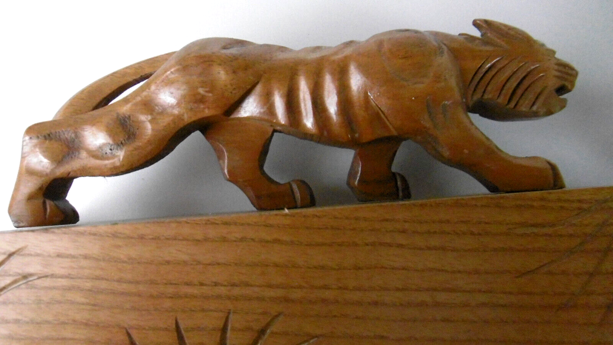 Serre-livres Bois Sculpté – Panthères / Lionnes – Animal – Marron