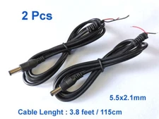 US Stock HQ 2pcs 5.5 x 2.1mm Male Socket DC Power Adapter / Length 115cm 3.8ft