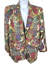Vintage Abstract 80s Blazer Jacket Womens Size Large Art To Wear Retro Boho