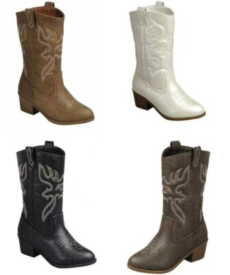 Kid's Girls Cowboy Pointed Toe Knee Height Classic Western Boots Size