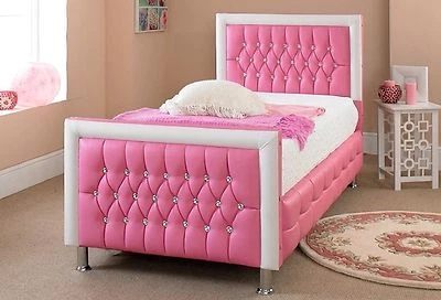 TIME4DREAMZ Pink Leather Bed 3FT Single *New Exclusive Design Perfect For Any Girls Bedroom*