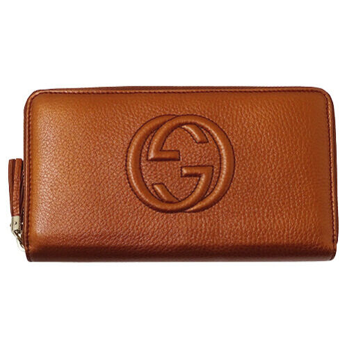 Gucci Wallet Women'S Long Soho Leather Orange 308280 Metallic Round Zipper - Picture 1 of 10