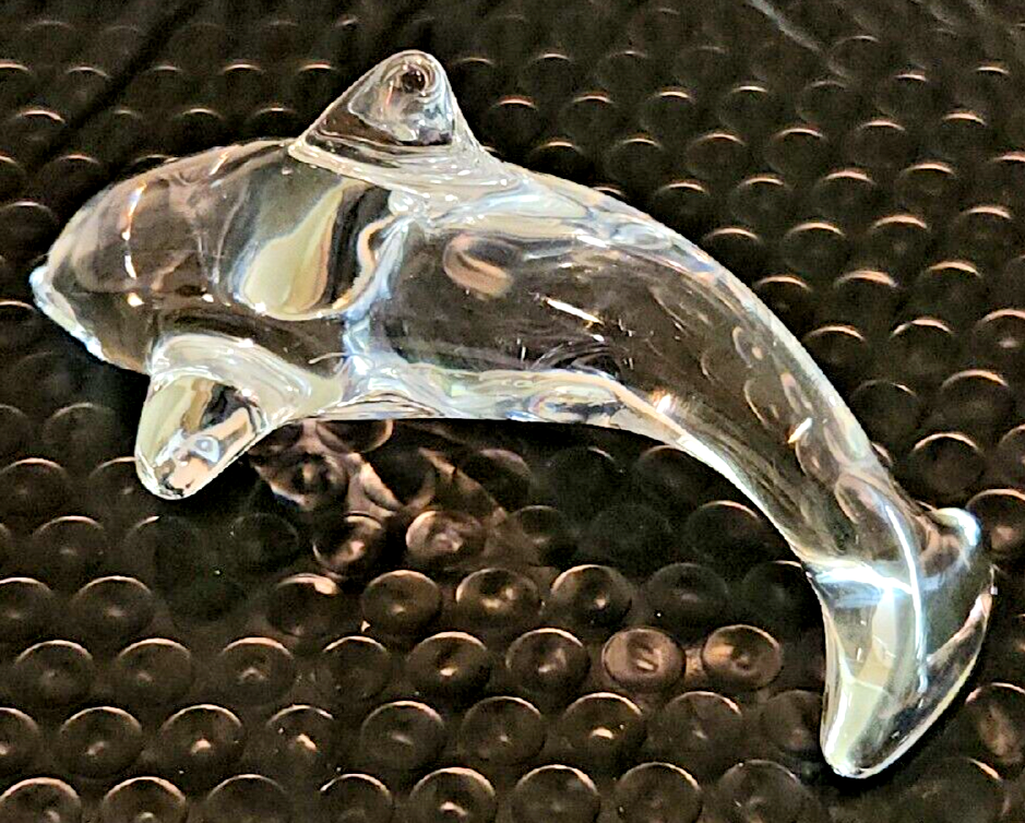 Vintage Daum France Crystal Dolphin Signed art glass Statue Figure