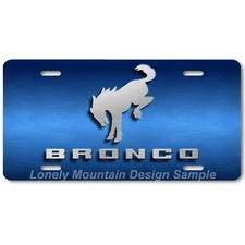 Ford Bronco Text Inspired Art Gray on Blue FLAT Aluminum Novelty License Plate