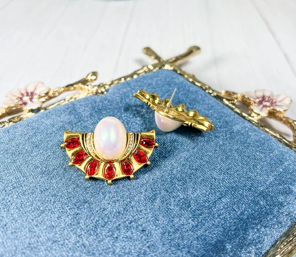 Pendientes Victorianos Oro 14K, Pendientes Vintage Ópalo Zafiro, Pendientes Rojo Rubí Foto 2 de 4