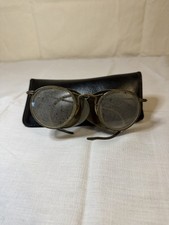 Vintage Metal Safety Glasses with Mesh Side Shields, Industrial with metal case
