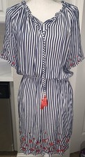 Tommy Hilfiger Dress Sail Away Embroidered Cinched Waist Short Sleeve Sz M
