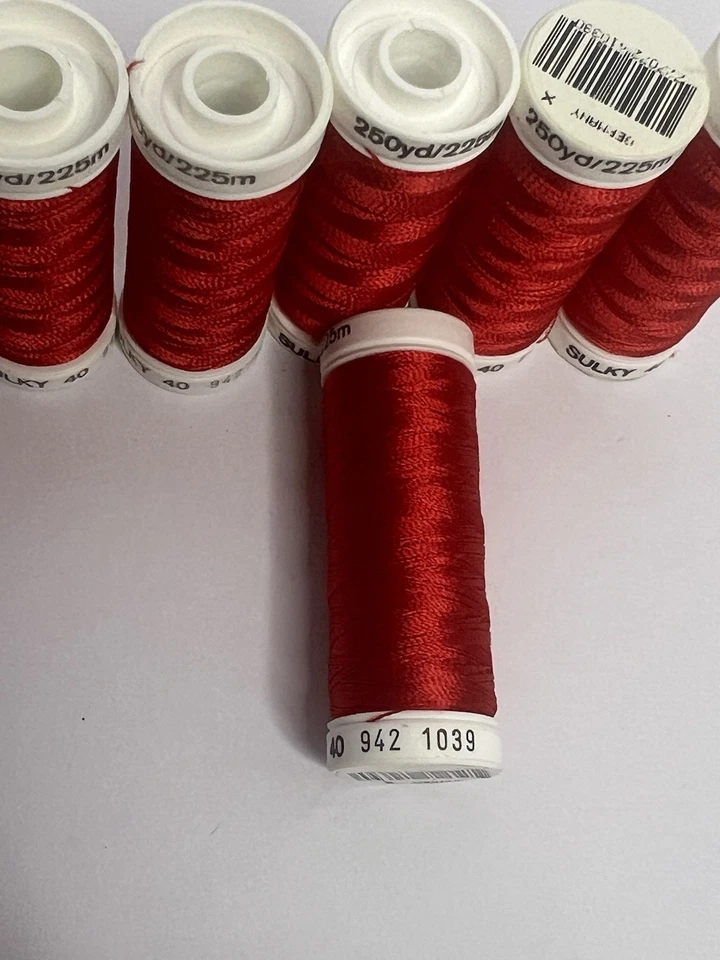 Lot Of 7 Sulky True Red 7x ~ 250 Yards Rayon 40 WT SEWING THREAD 942-1039 - Image 2 of 2