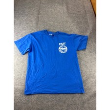 Vintage Hanes Heavyweight 50/50 EMT Lowman Ambulance T-Shirt Blue Large USA Made