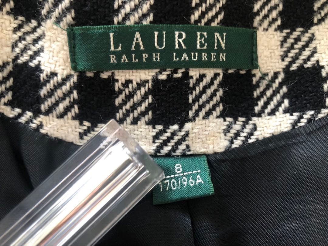 Lauren Ralph Lauren Chino Checkered Leather Jacket XL Black & White image 3