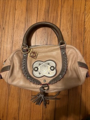 LOEWE Handbag Metal Plate Tassel Fringe Beige Pink COWHIDE premium price