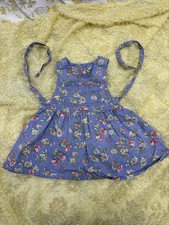 Baby Gap Vintage Infant Girls Pinafore Floral Blue Dress Pocket  Waist Ties