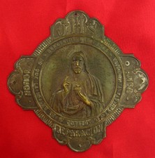 Vintage JESUS Plaque SACRED HEART Catholic Metal Wall Hanging Picture By KISSING