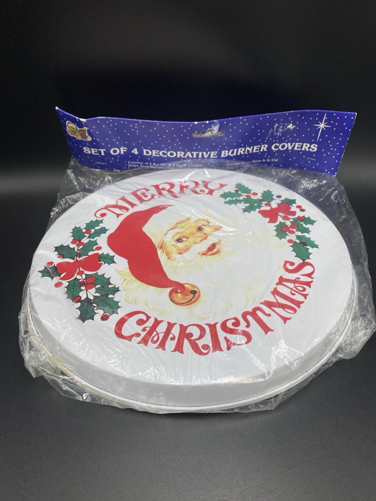 Vintage Christmas Stove Burner Covers Santa Design Set of 4 NOS