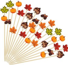 100PCS Fall Cocktail Picks, Pumpkin Maple Leaf Autumn Theme Toothpicks Fancy