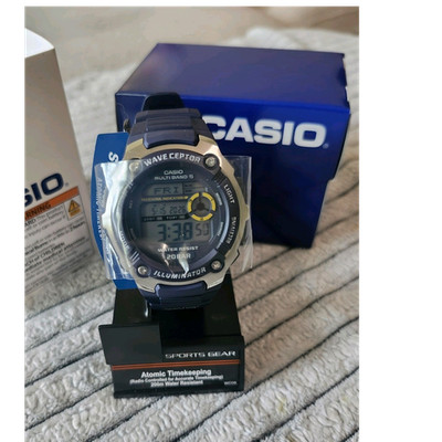 Casio Wave Ceptor Digital Watch Blue Resin Atomic/Radio 200m Box Manual