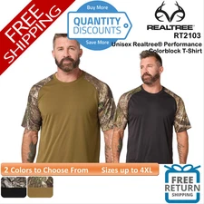 🔥 RealTree Unisex Realtree Performance Colorblock T-Shirt Up To 4XL RT2103