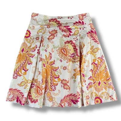 Y2K Vintage Midi Floral Ivory Paisley Fit Flare Skirt Sz 8 Fairy Whimsical Retro