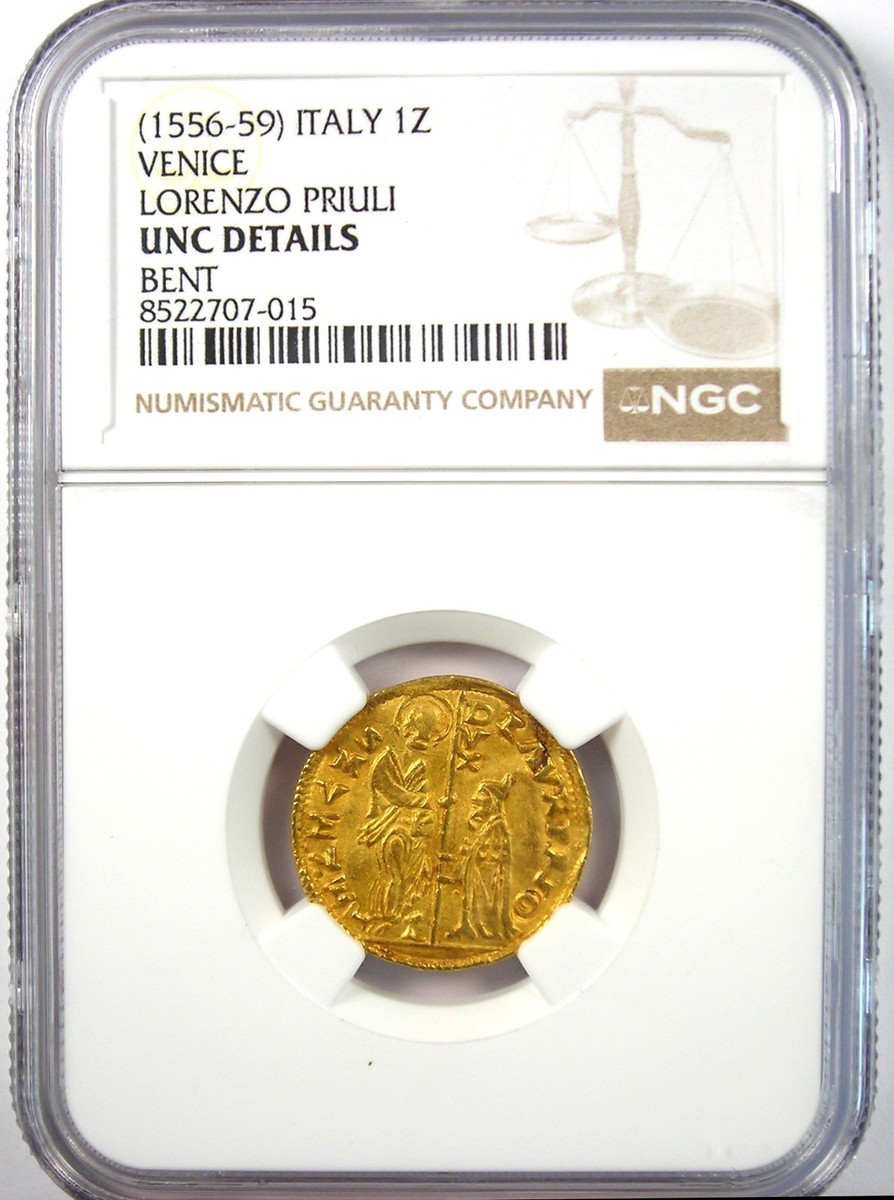 Gold 1556-59 Italy Venice Priuli Zecchino 1Z Christ Coin - NGC UNC