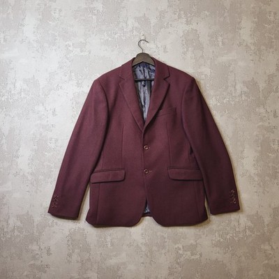 Neu & Lingwood Anzug Sakko Herren 40R Burgund Wolle Kerb Revers Einreiher
