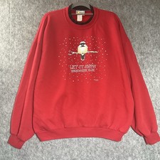 Vintage Morning Sun Sweatshirt Womens XL Red Let It Snow Bird Christmas 90s 