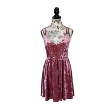 Forever 21 Dress Womens M Pink Crushed Velvet Strappy Back V-Neck Coquette