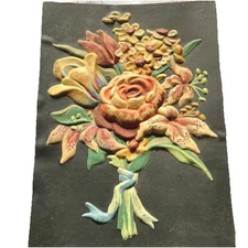 Vintage Raised Relief Floral Bouquet Paint By Number 8.5x11.5 Mid Century Art