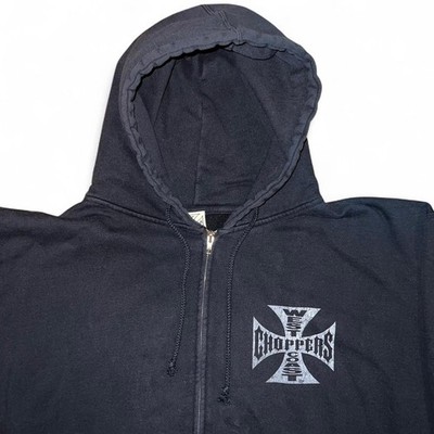 Y2K Vintage West Coast Choppers Zip Up Black Hoodie Sweatshirt XXL