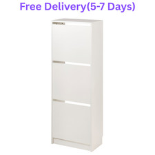 IKEA BISSA Shoe Cabinet 3 Compartments White 49x28x135 cm Space Saving Storage