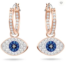 Swarovski Symbolica Hoop Earrings Evil Eye, Blue, Rose Gold-Tone Plated 5425857