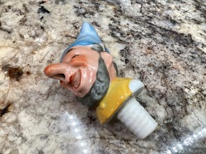Vintage German porcelain Ceramic Hand Painted Bottle Stopper Pourer GNOME