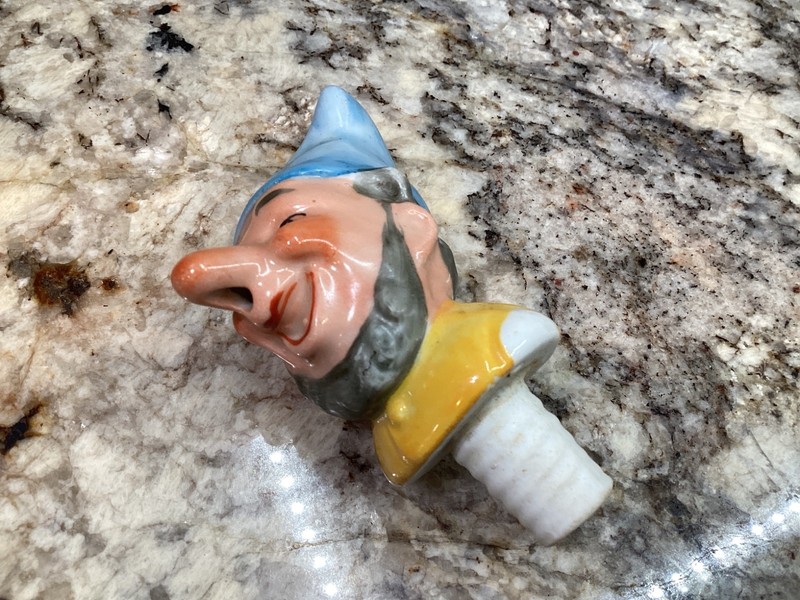 Vintage German porcelain Ceramic Hand Painted Bottle Stopper Pourer GNOME