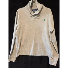 Polo Ralph Lauren Shawl  Collar Pullover Sweater Large Cotton Oatmeal Green Pony