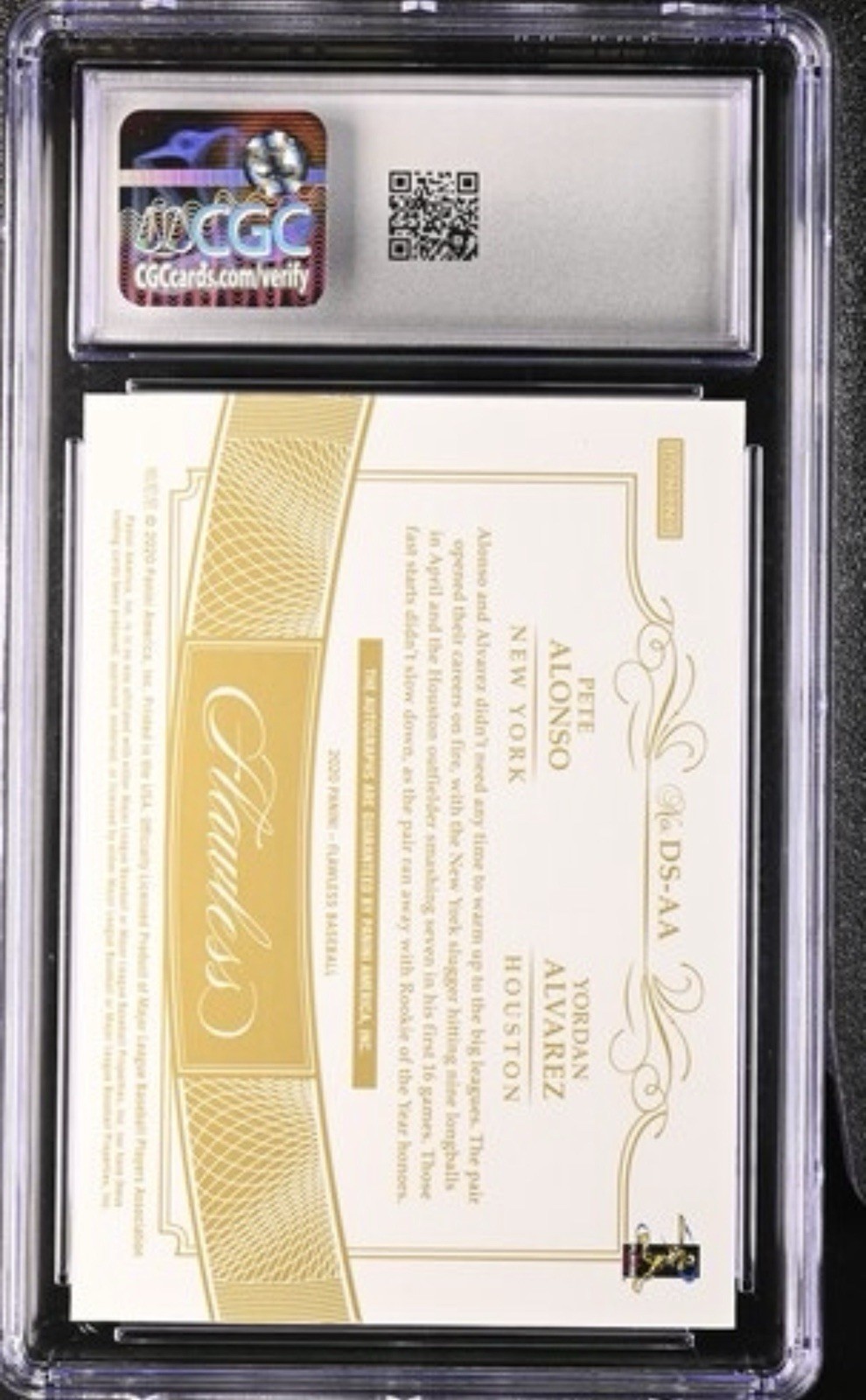 2020 Panini Flawless Dual Signatures Gold /10 DS-AA Alonso Alvarez Auto CGC 10 view 2