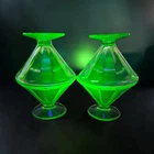 Vintage Uranium Glass Sherbet Cups Set of 4 Green Glow Depression Glass AS-IS
