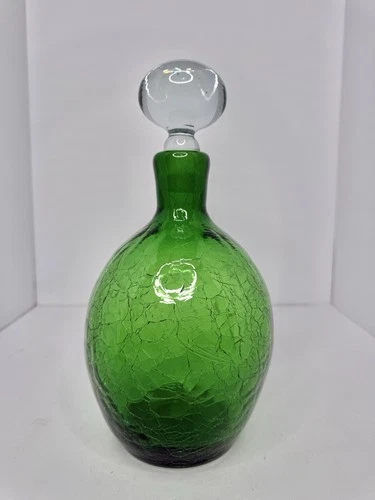 HTF Vintage MCM Blenko Glass 7321 Decanter In Pine Crackle W/stopper 1yr Only