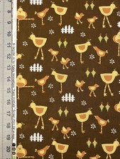 Farm Animals Chickens On Brown Fabric Innovations 1/2 Yard Cotton Fabric