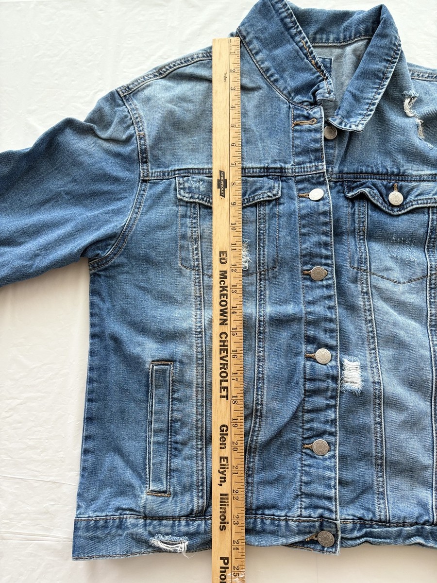 Wax Jean Denim Jacket Womens L Blue Distressed Basic Trucker