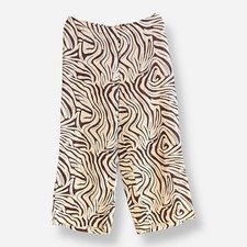 Tahari Women Pants Large Brown White Linen Zebra Print 24  Inseam Zip Waist