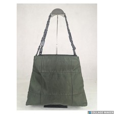 PRADA Milano Tessuto Solid Rayon Nylon Green Metal Chain Tote Bag Made in Italy