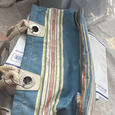 Coach Blue/Multicolor Striped Large Tote Bag for Women, Zip, Pouch, Silver