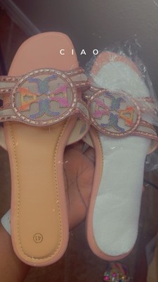 CIAO Beige Multicolor Slip-On Flat Sandals Women Logo Accent EU 41