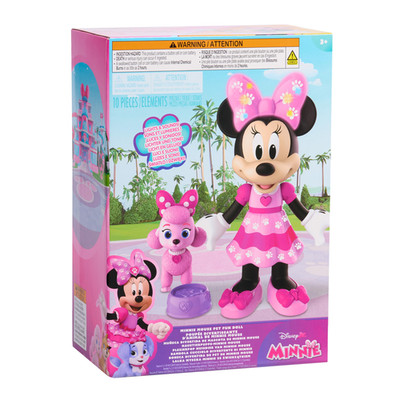 Disney Jr. Minnie Mouse Pet Fun Doll 10-Inch Poseable Minnie Doll Lights Sounds