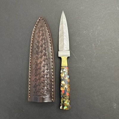 Custom - Hand-Crafted Damascus Steel Point Dagger 4'' Boot Knife & Leather Sheath