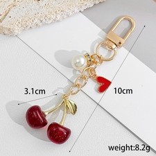 Cute Cherry Keychain With Pearl And Heart Charm Resin Fruit Pendant Accessory