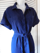 Weatherproof Vintage Size MM Navy Blue Womens Cotton Gause Buttonfront Dress